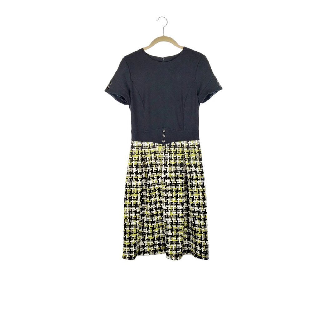J McLaughlin Colorblock Dress Short Sleeve Combo Fit Flare Black Green Size XS